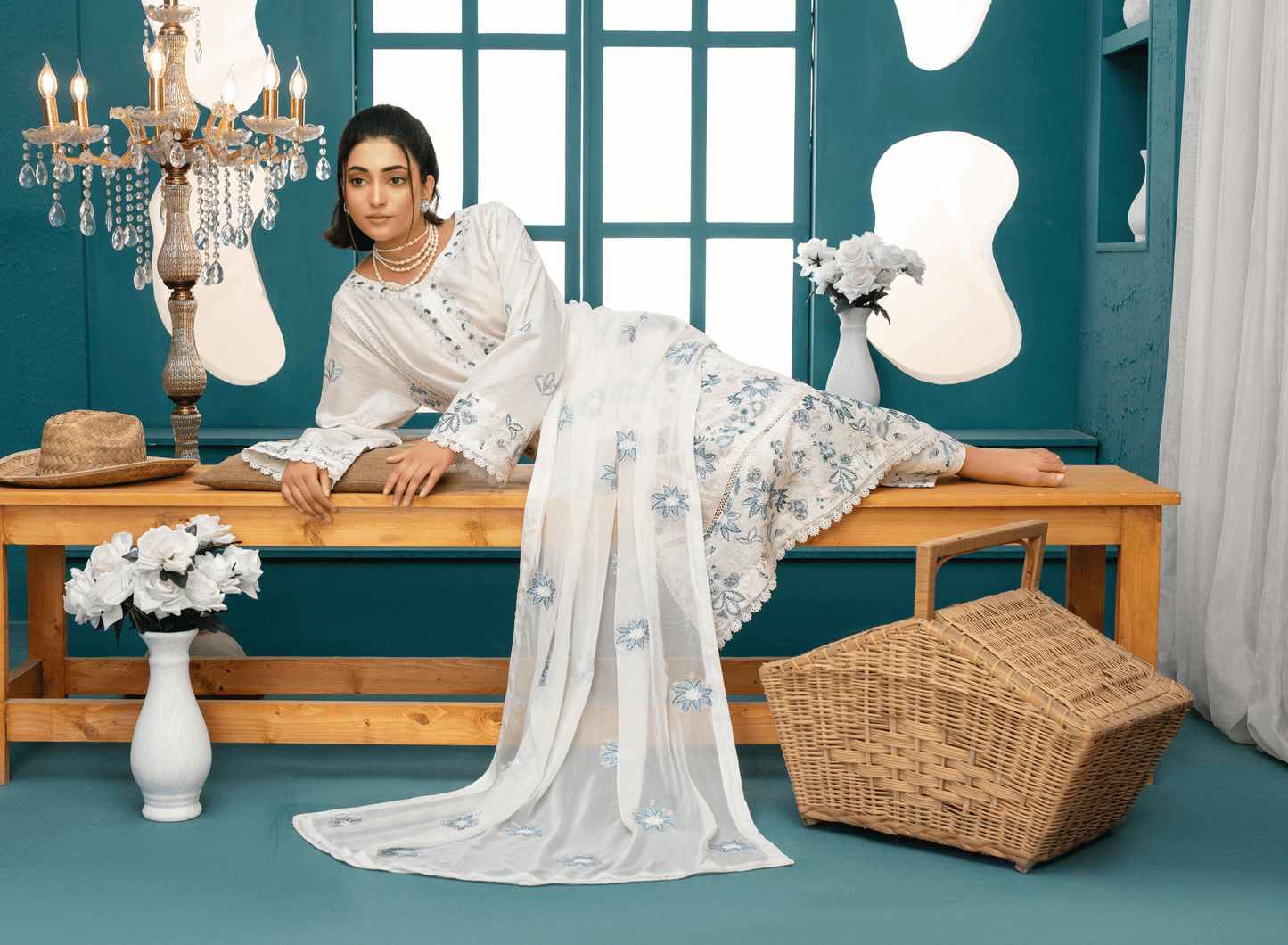 Premium Embroidered Chiffon 3-Piece Suit