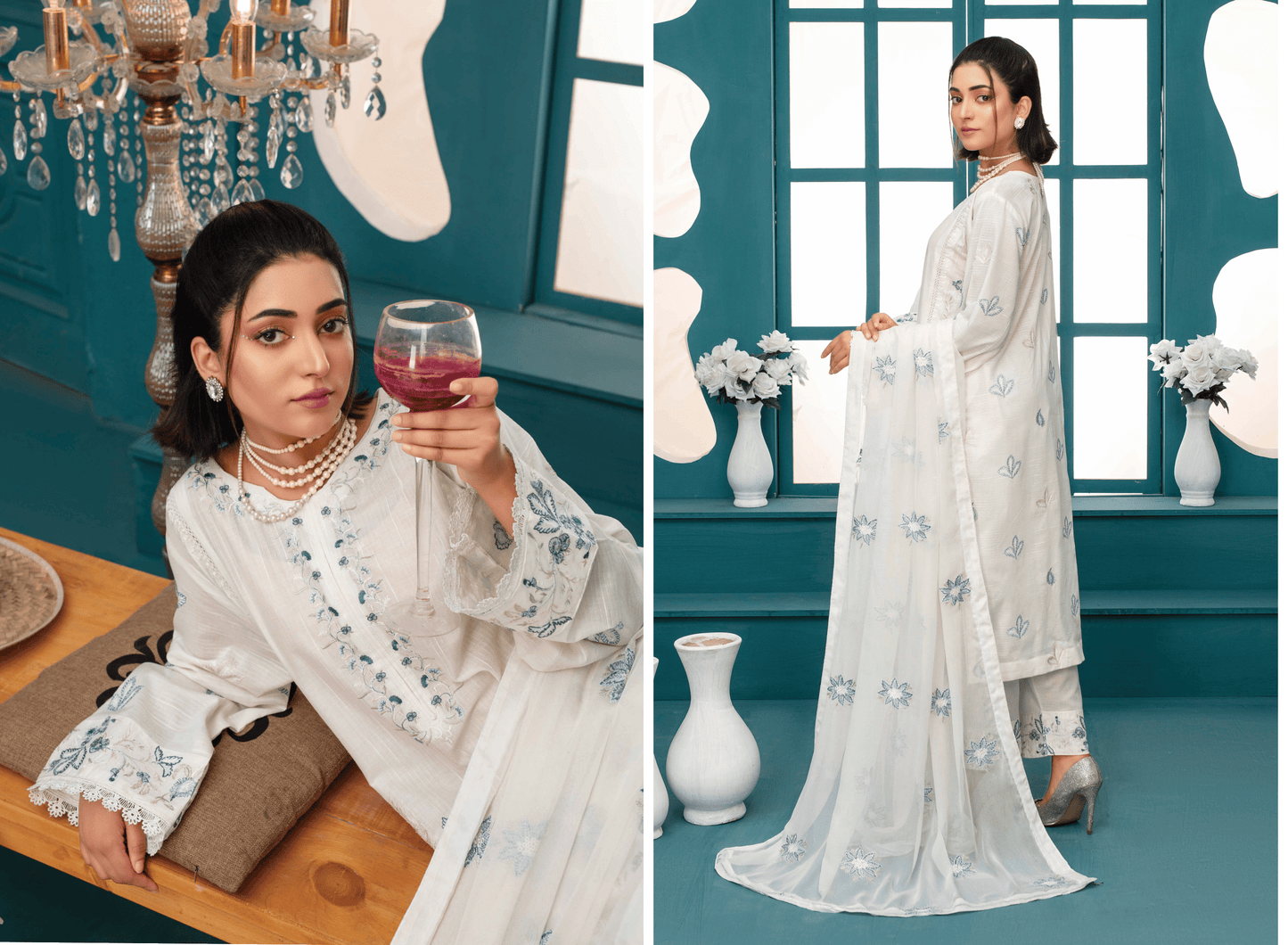 Premium Embroidered Chiffon 3-Piece Suit