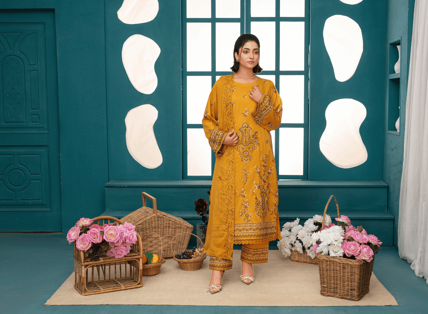 Premium Embroidered Chiffon 3-Piece Suit