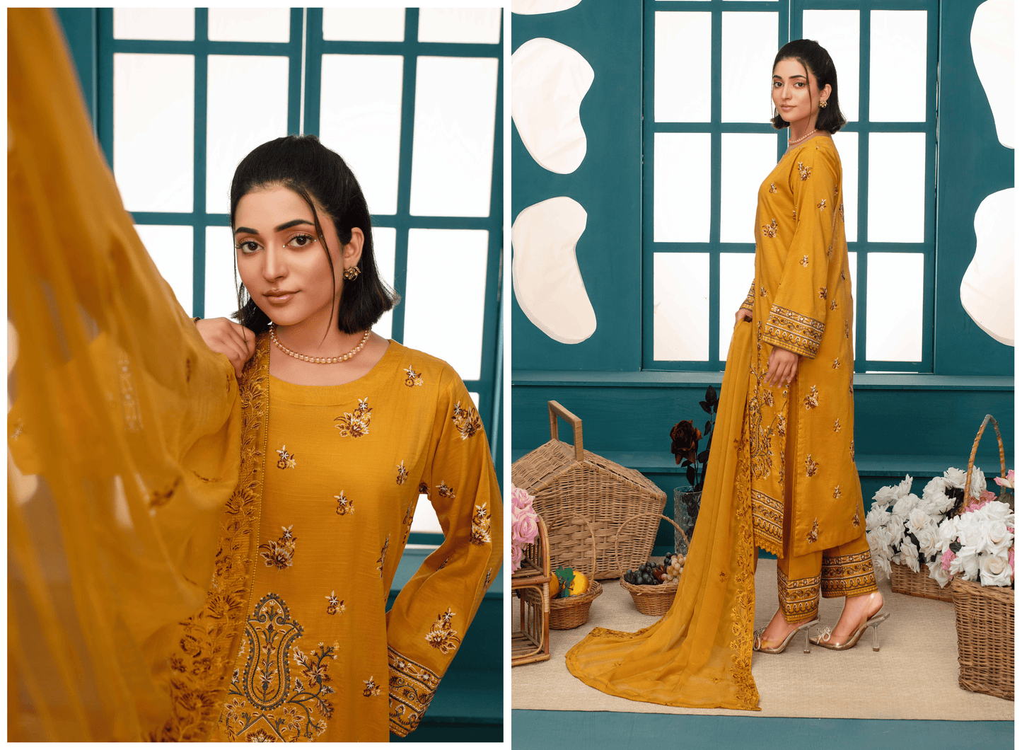 Premium Embroidered Chiffon 3-Piece Suit