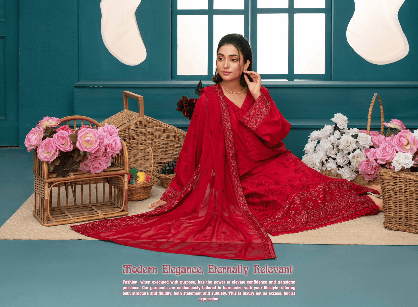 Premium Embroidered Chiffon 3-Piece Suit