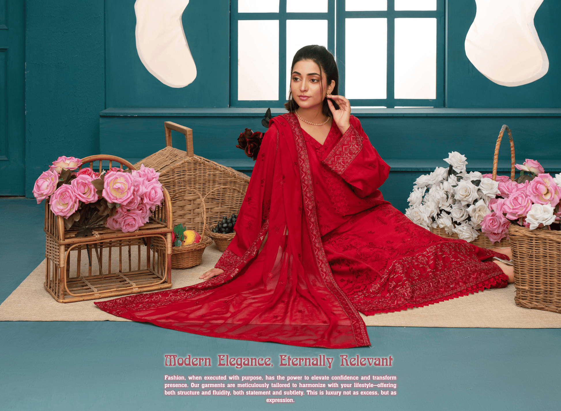Premium Embroidered Chiffon 3-Piece Suit