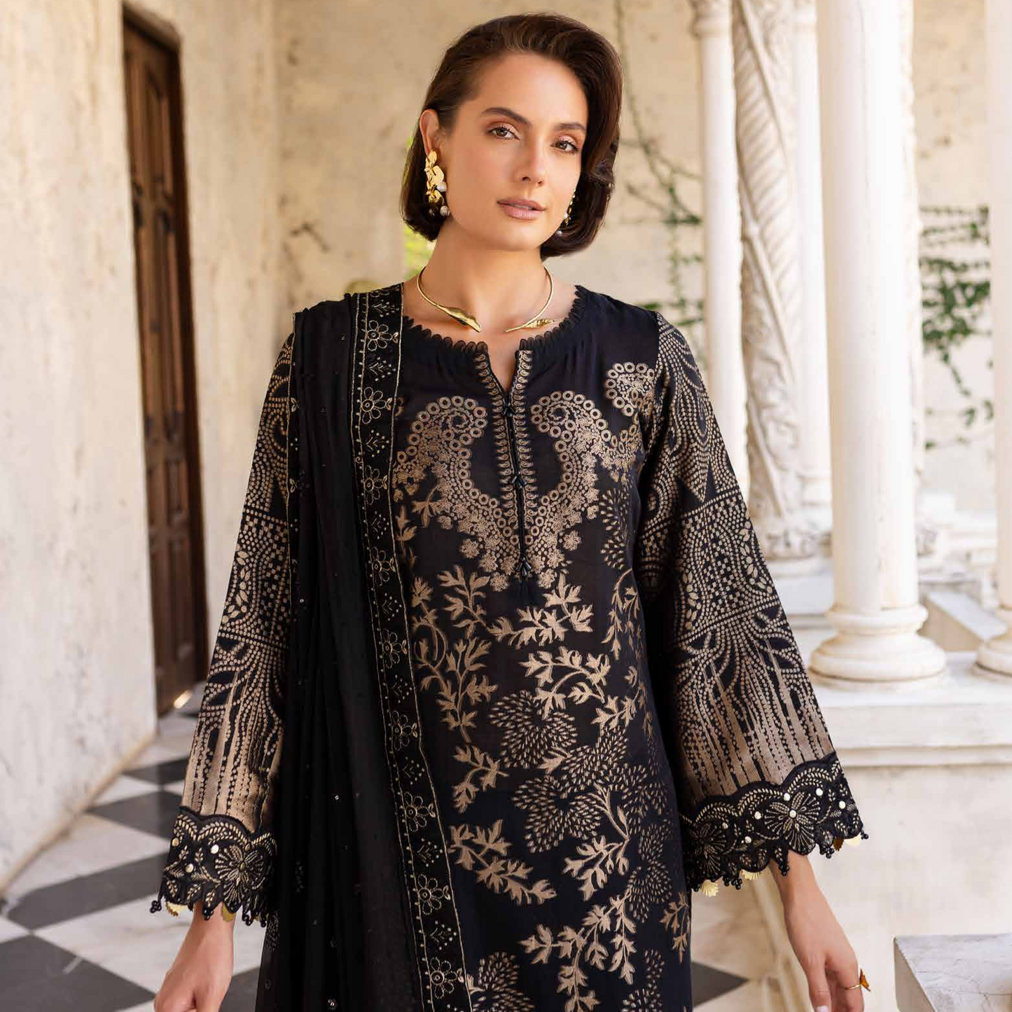 Nureh Embroidered Jacquard Lawn