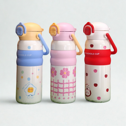Cute Stainless Steel Insulated Bottle with Built-in Straw