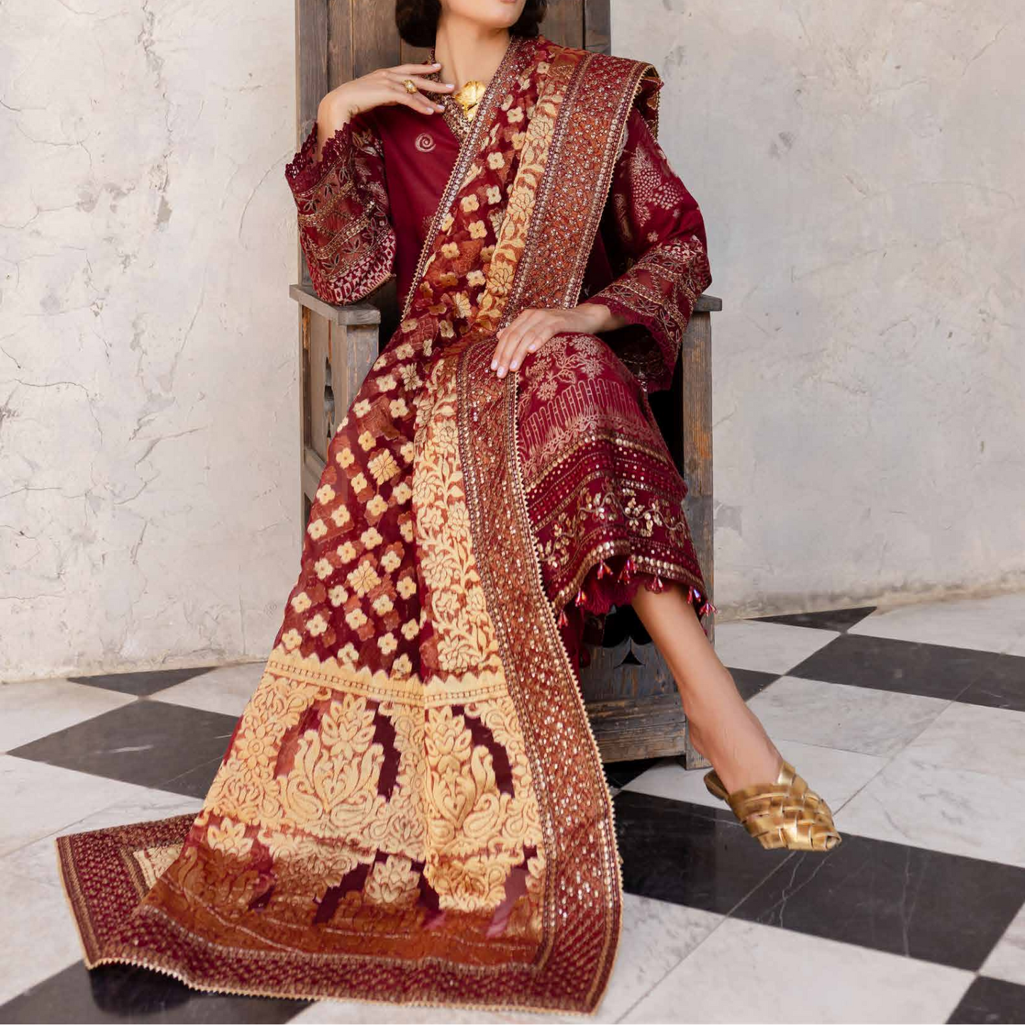 Nureh Embroidered Jacquard Lawn