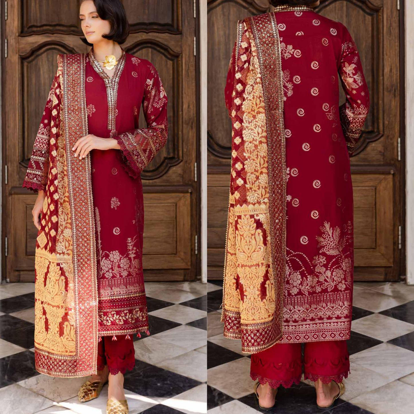 Nureh Embroidered Jacquard Lawn