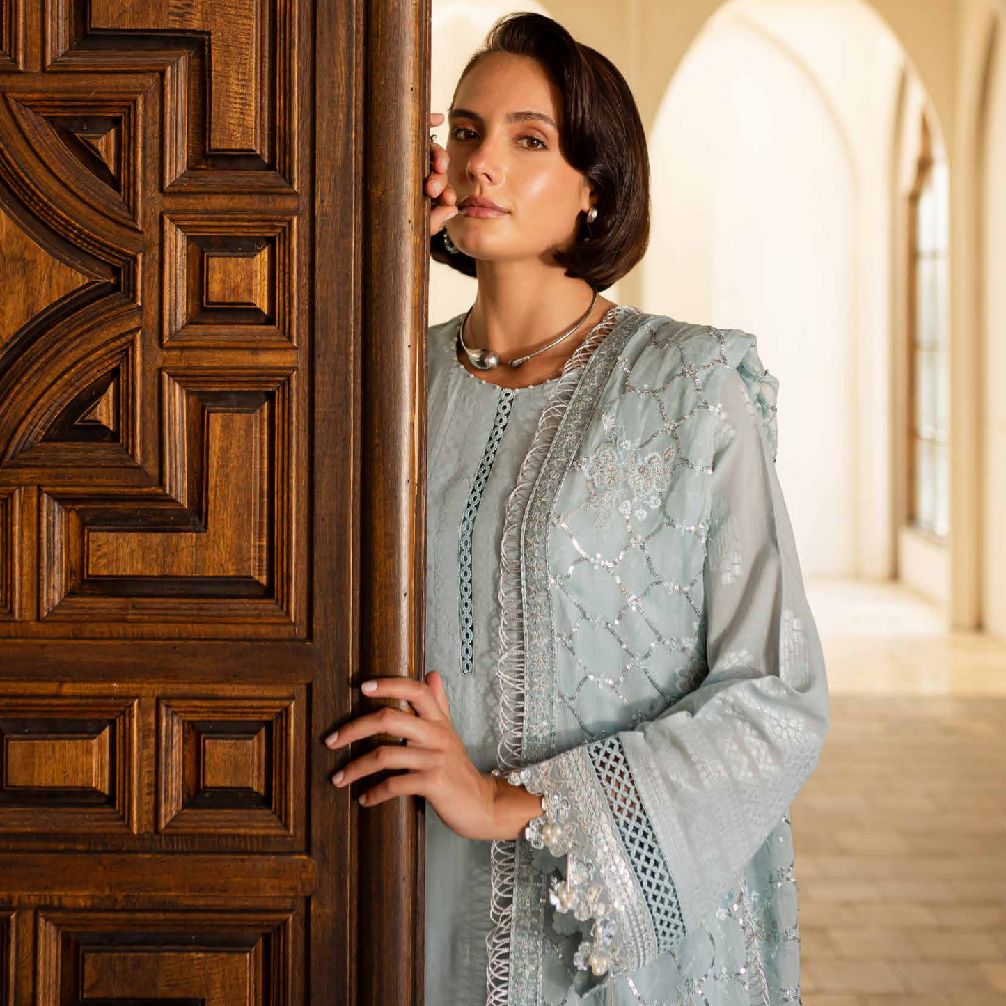 Nureh Embroidered Jacquard Lawn