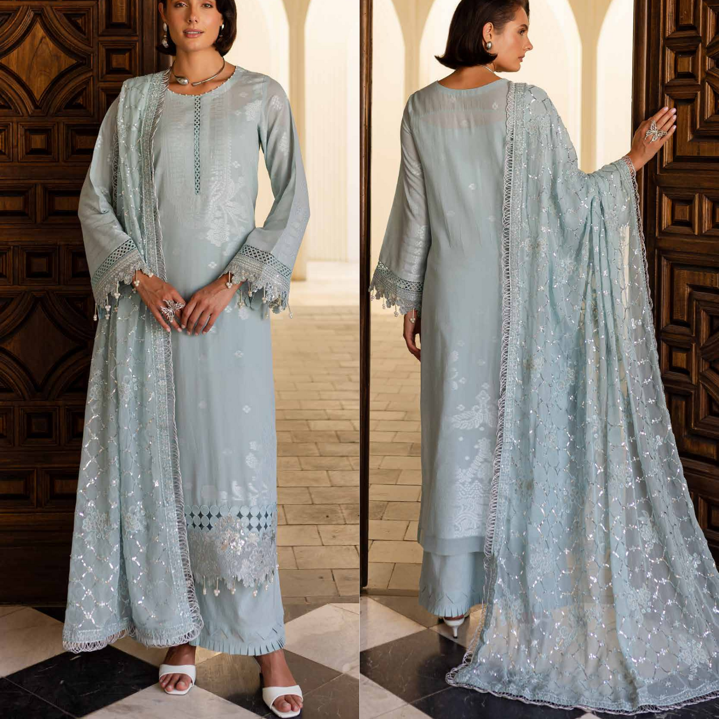 Nureh Embroidered Jacquard Lawn