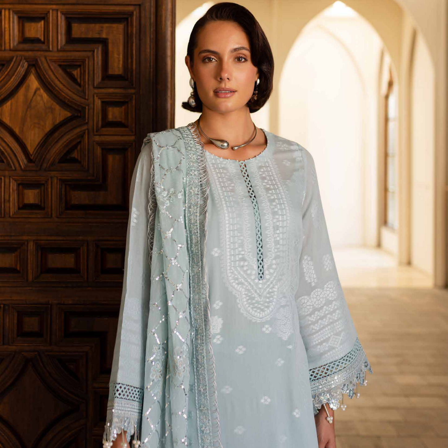 Nureh Embroidered Jacquard Lawn