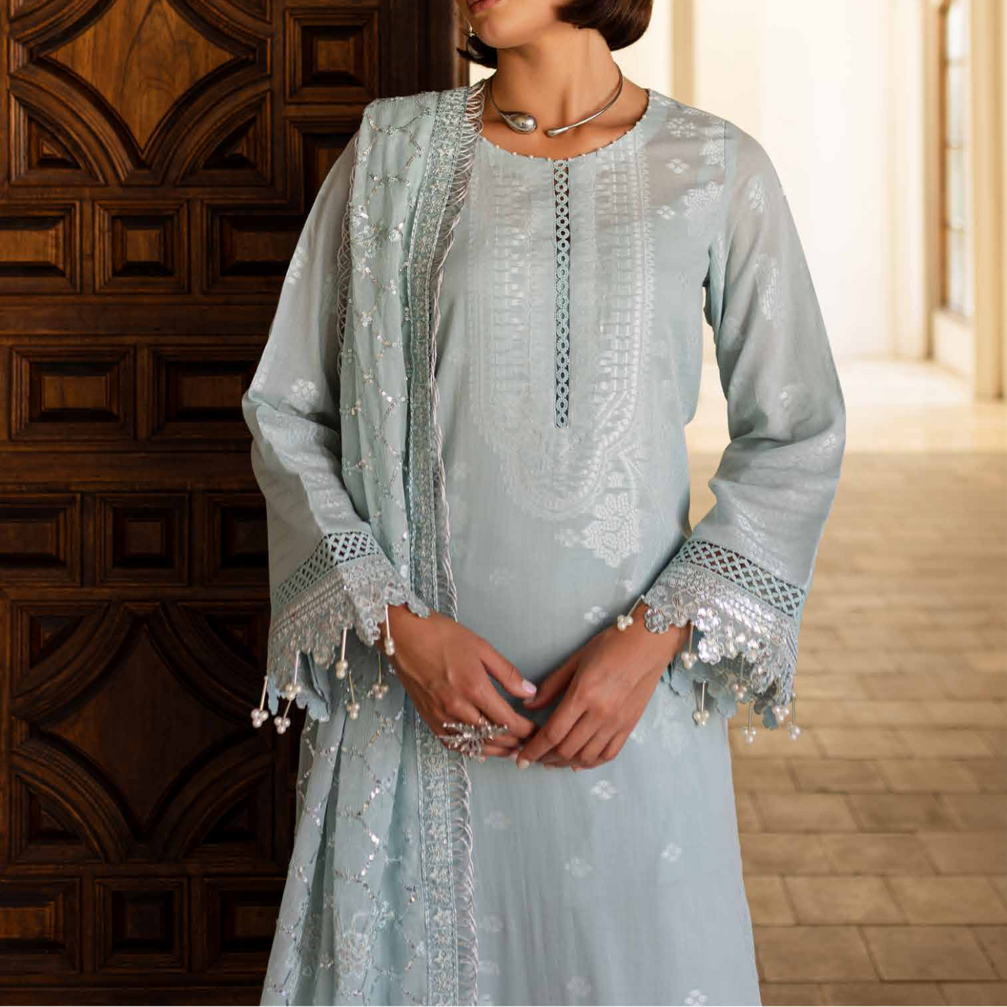 Nureh Embroidered Jacquard Lawn