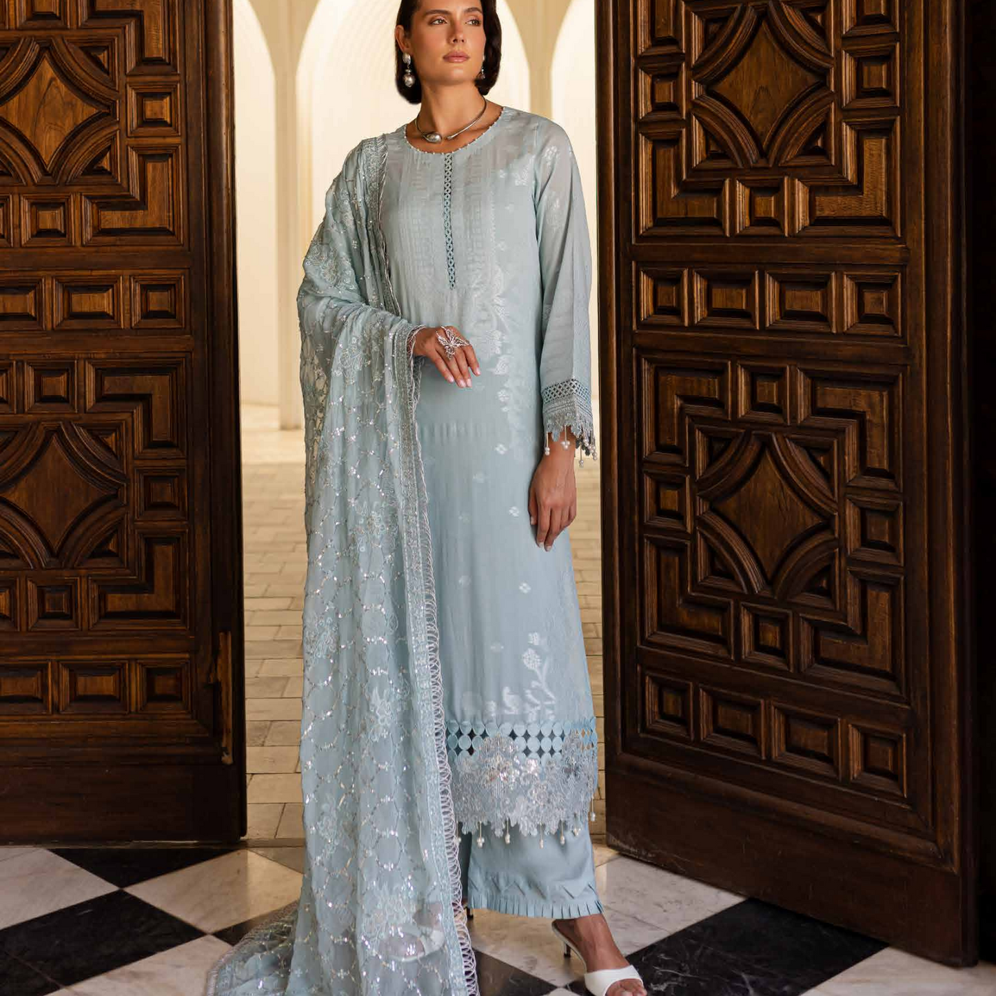 Nureh Embroidered Jacquard Lawn