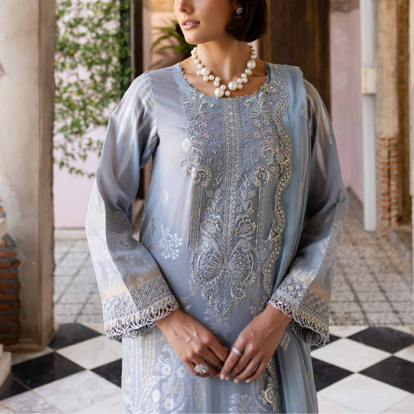 Nureh Embroidered Jacquard Lawn