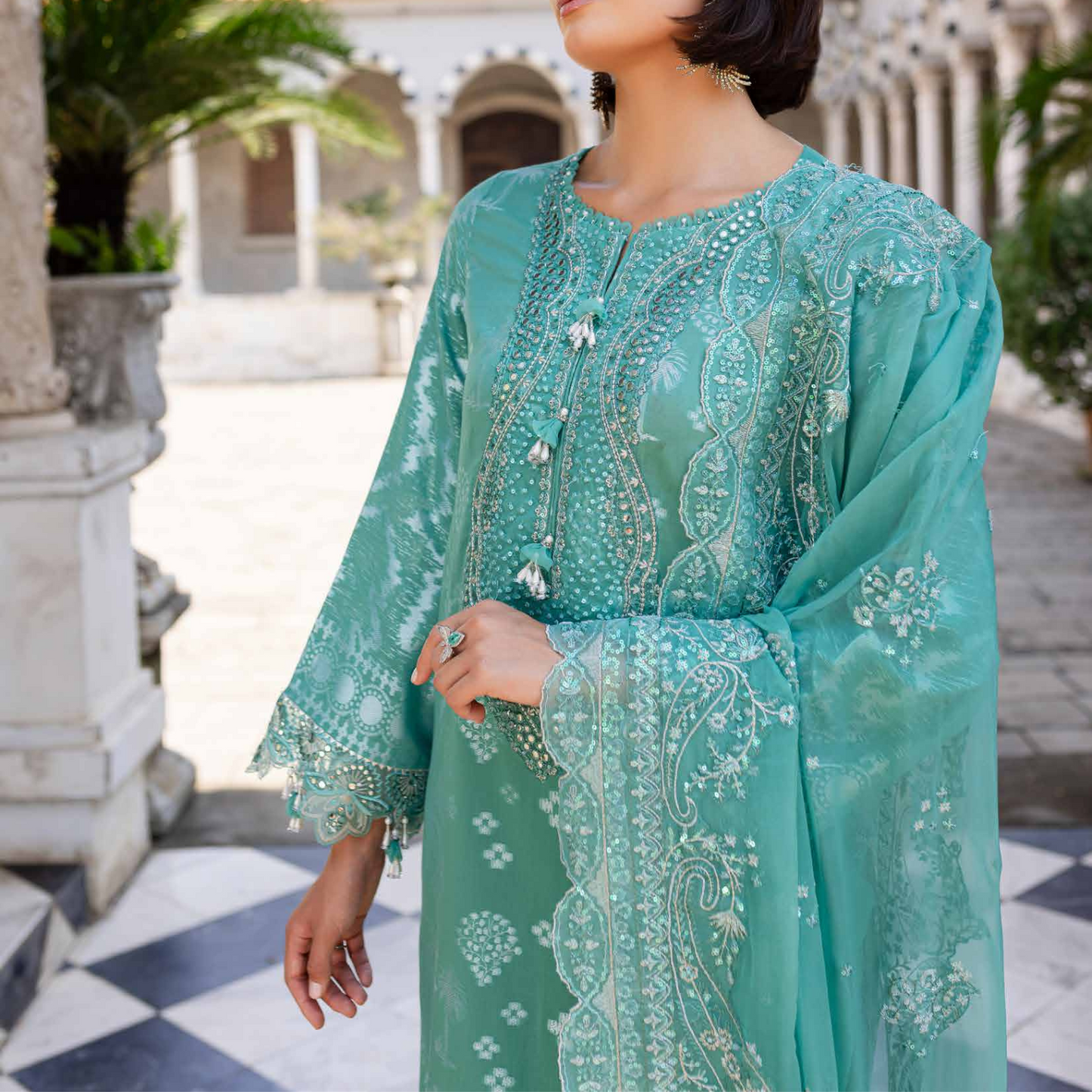 Nureh Embroidered Jacquard Lawn