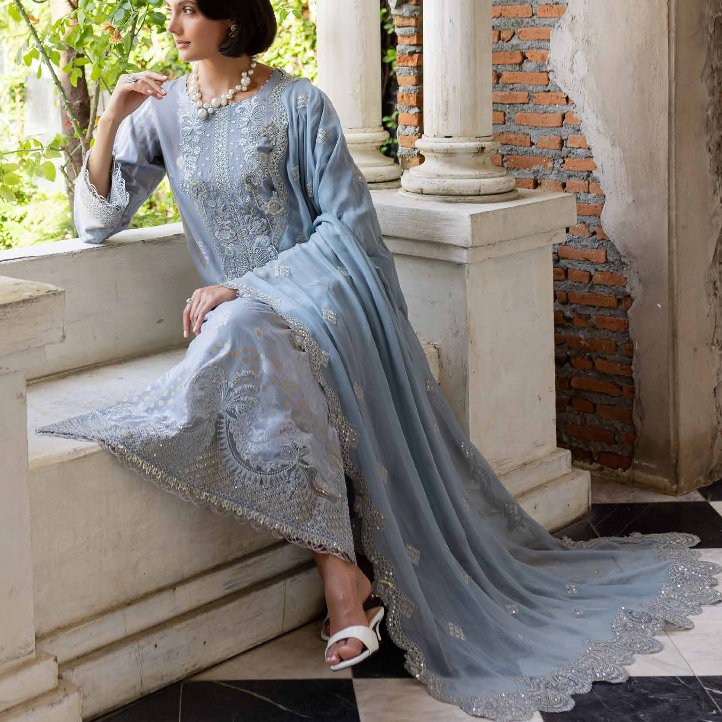 Nureh Embroidered Jacquard Lawn