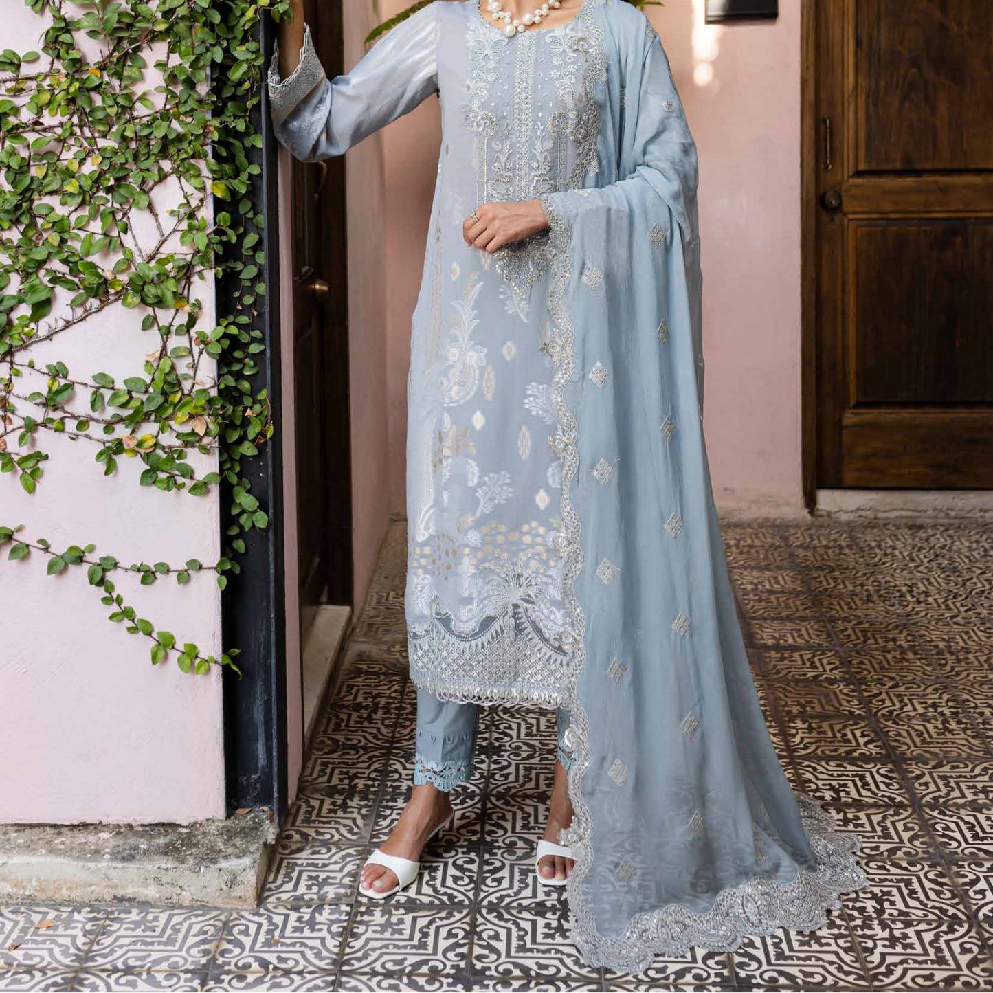 Nureh Embroidered Jacquard Lawn