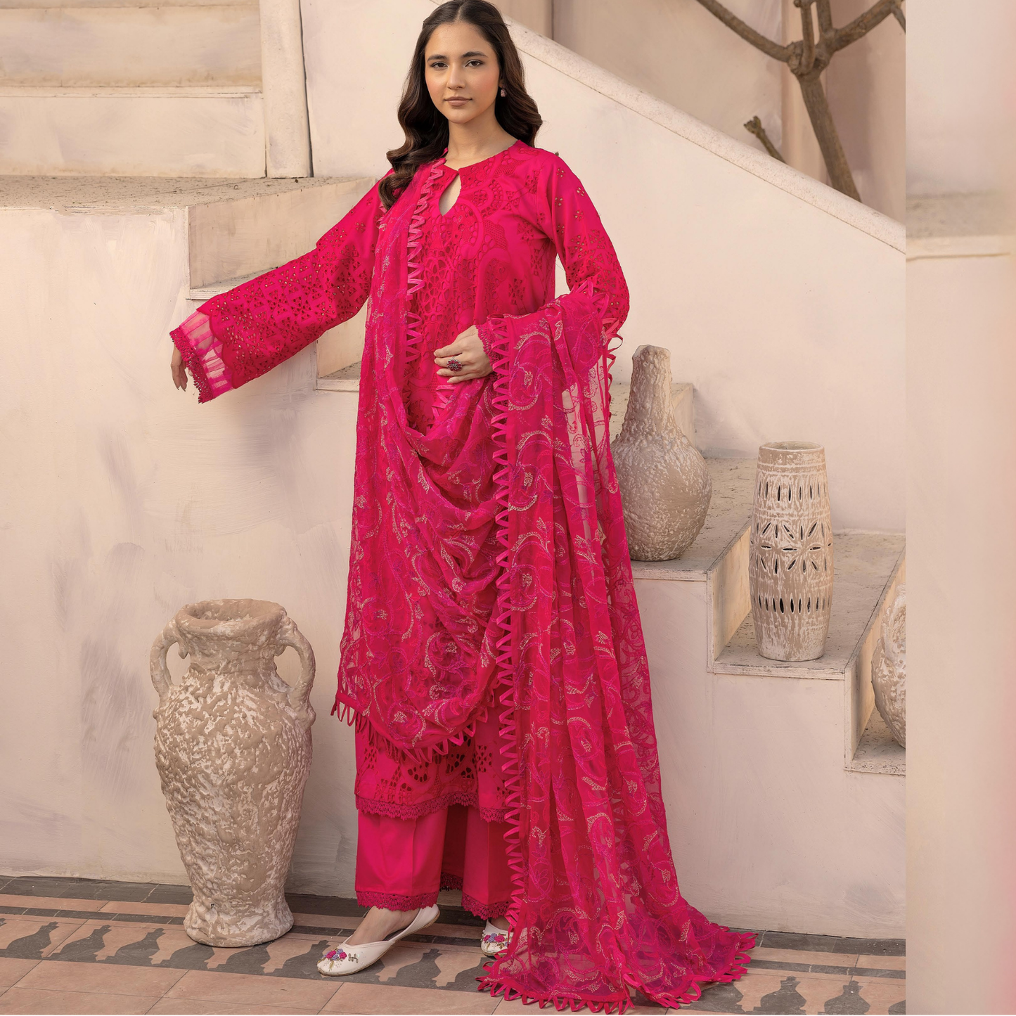 Mahees Elegant Embroidered Lawn with Embroidered Crinkle Dupatta