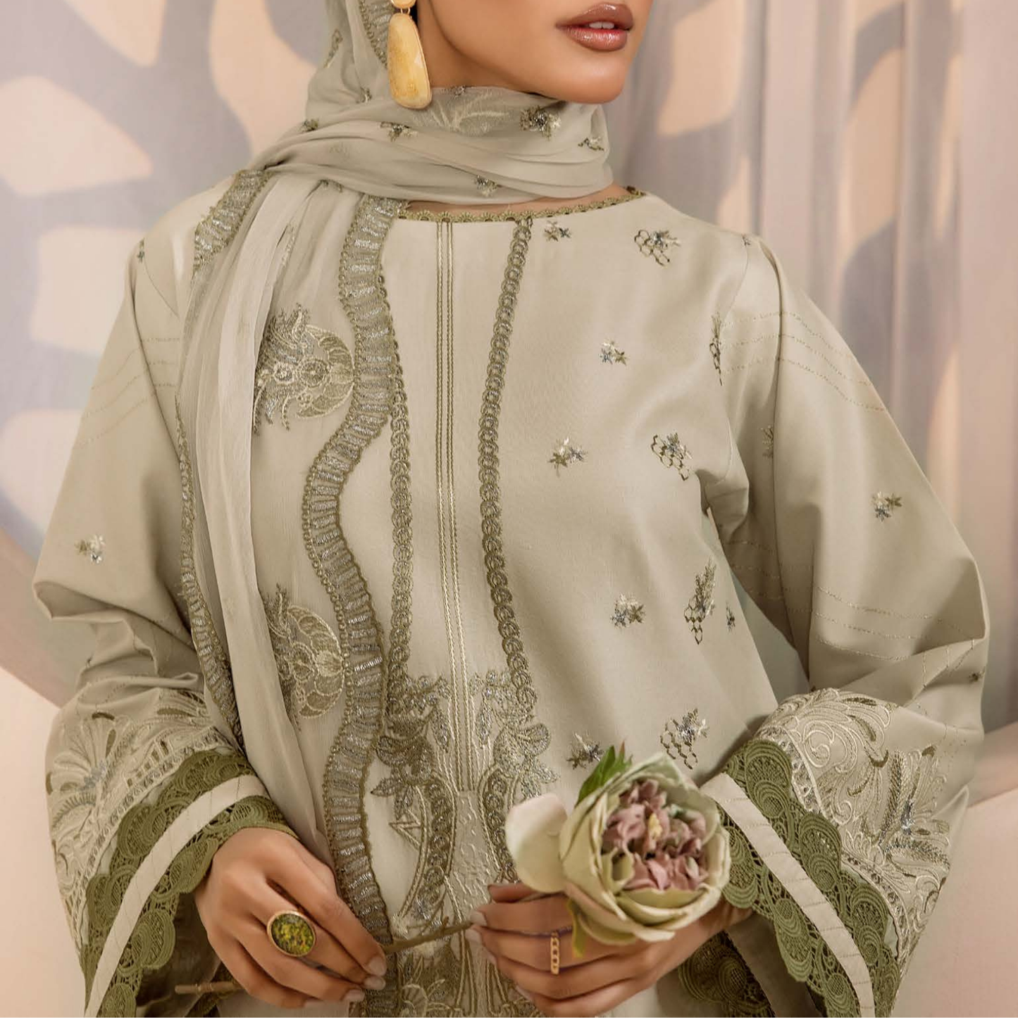 Safwa Ivory 3-Piece Embroidered Lawn