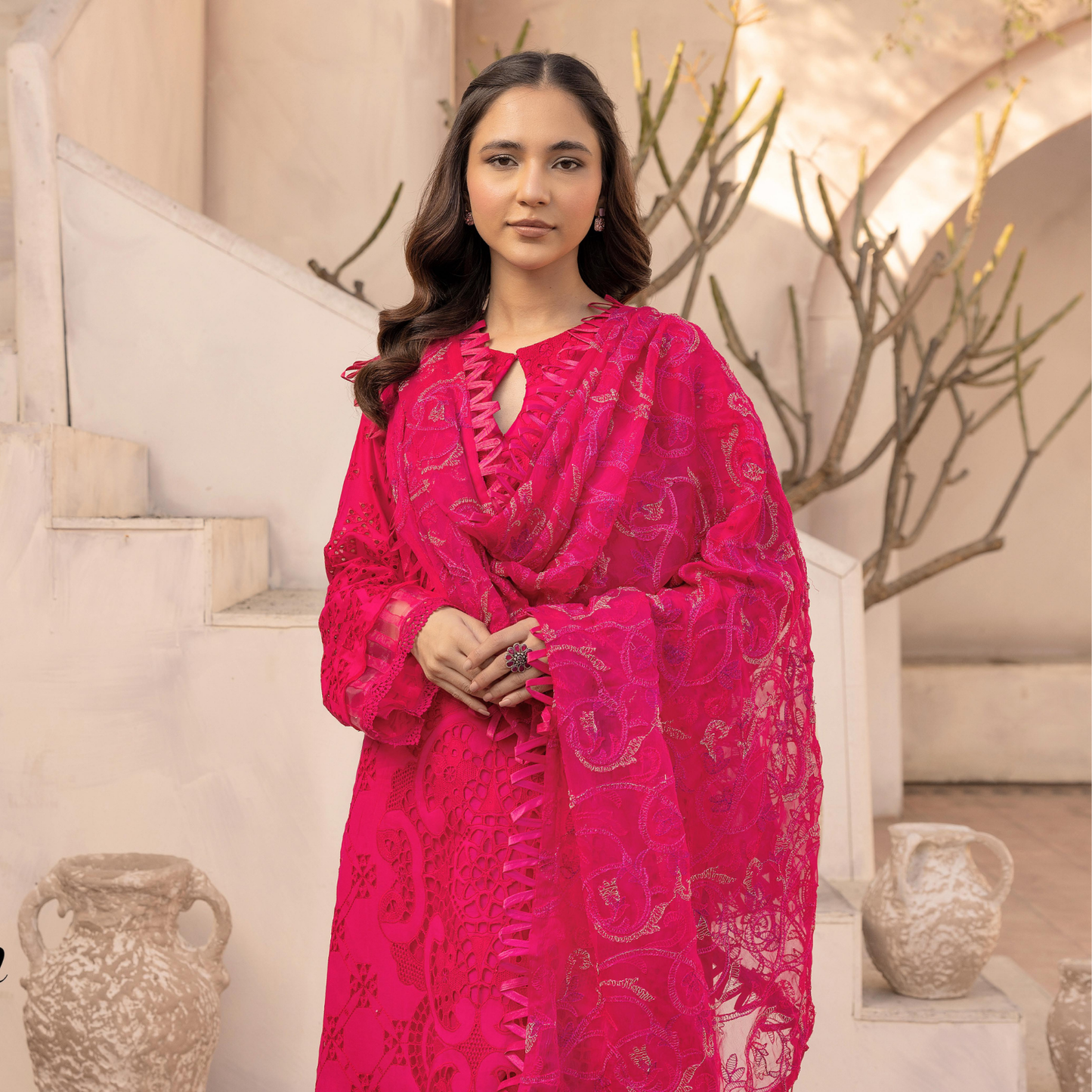 Mahees Elegant Embroidered Lawn with Embroidered Crinkle Dupatta