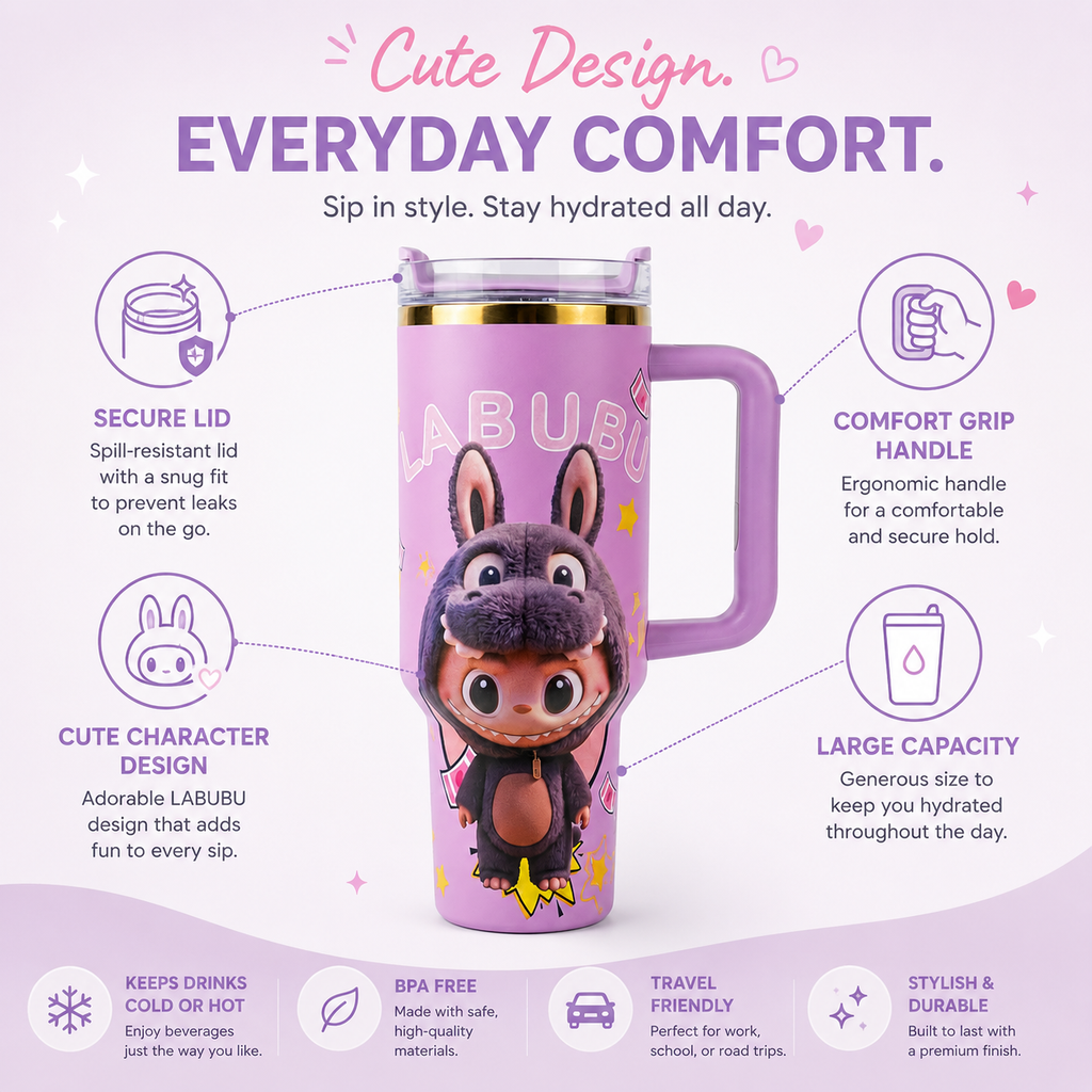 Floral Insulated Labubu Bottle