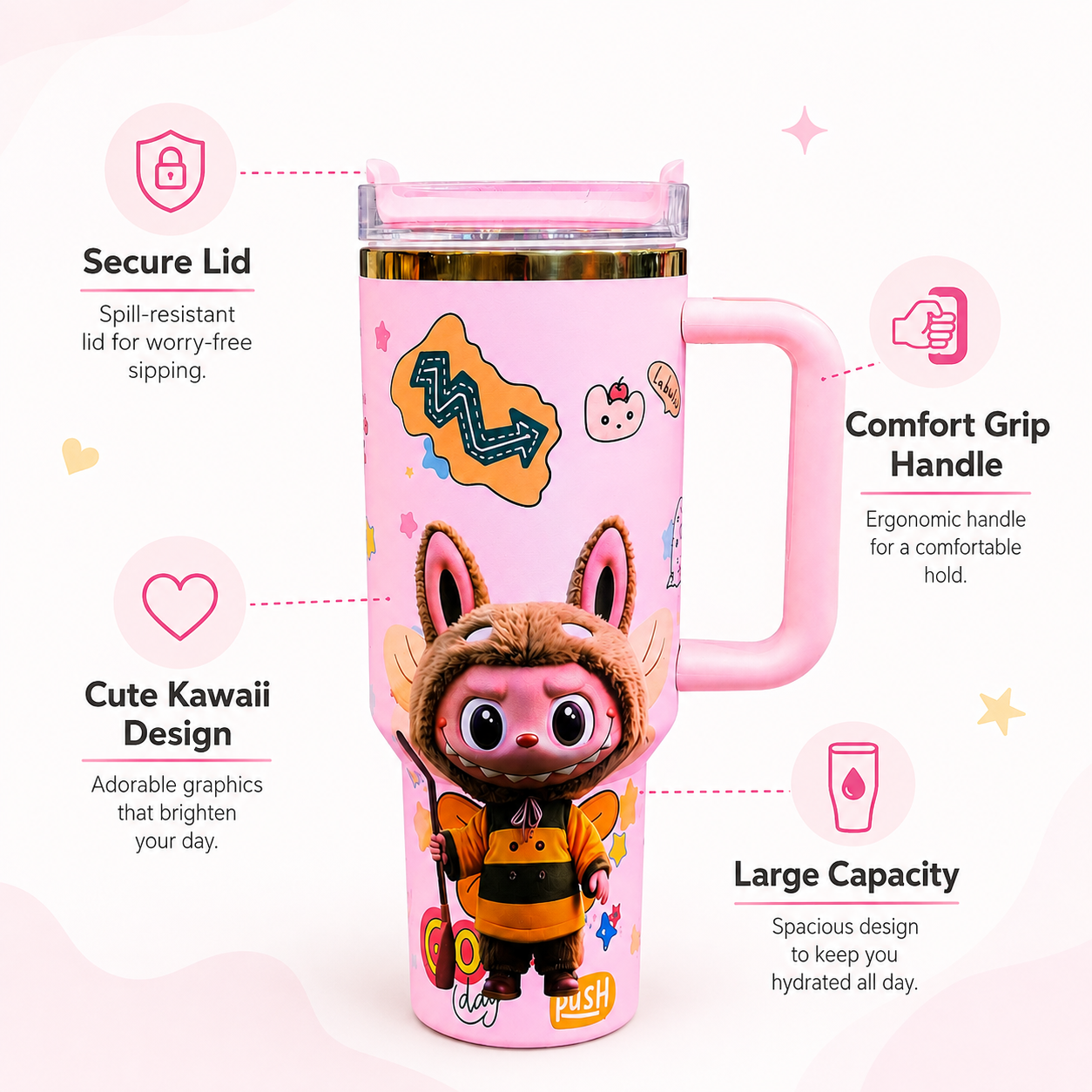 Floral Insulated Labubu Bottle