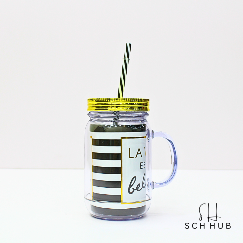 Glass Jar Mug With Straw