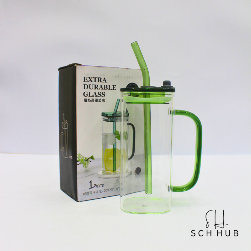 Glass Mug With Lid And Straw 400Ml