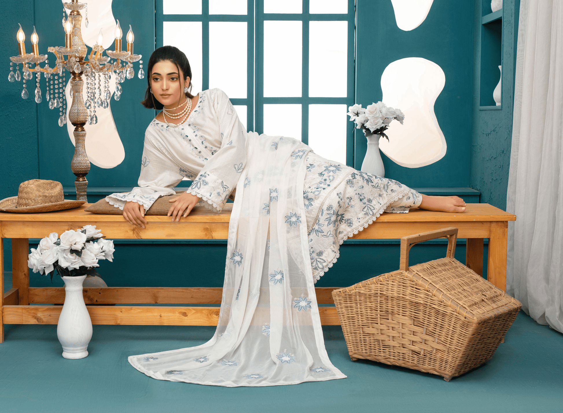 Premium Embroidered Chiffon 3-Piece Suit