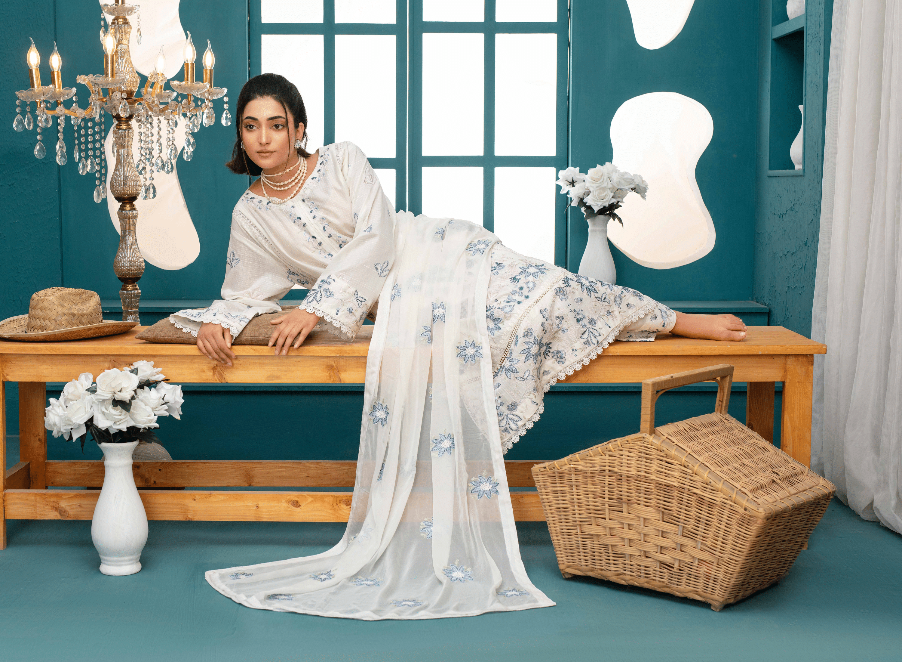 Premium Embroidered Chiffon 3-Piece Suit