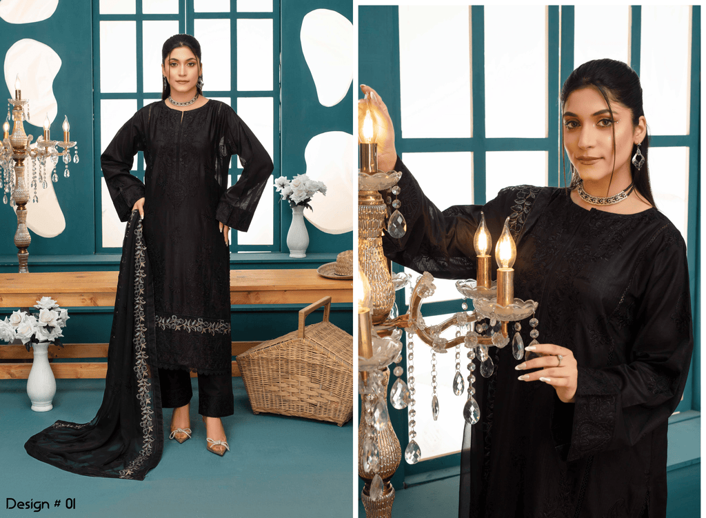 Premium Embroidered Chiffon 3-Piece Suit