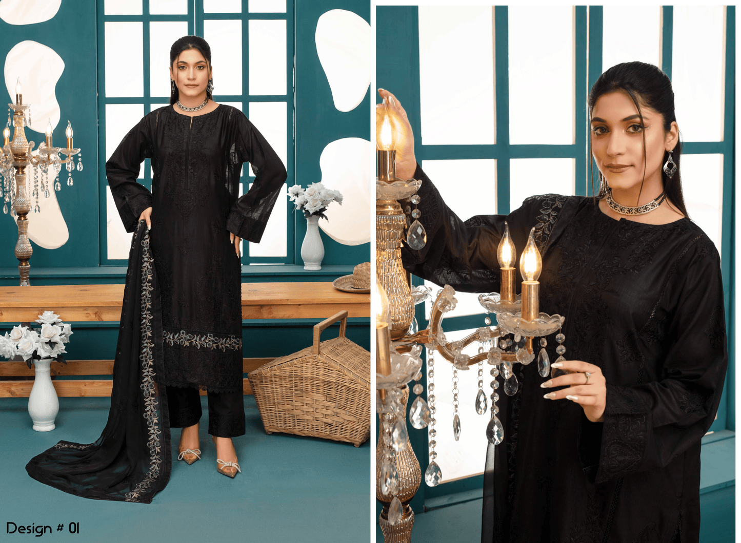 Premium Embroidered Chiffon 3-Piece Suit