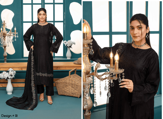 Premium Embroidered Chiffon 3-Piece Suit