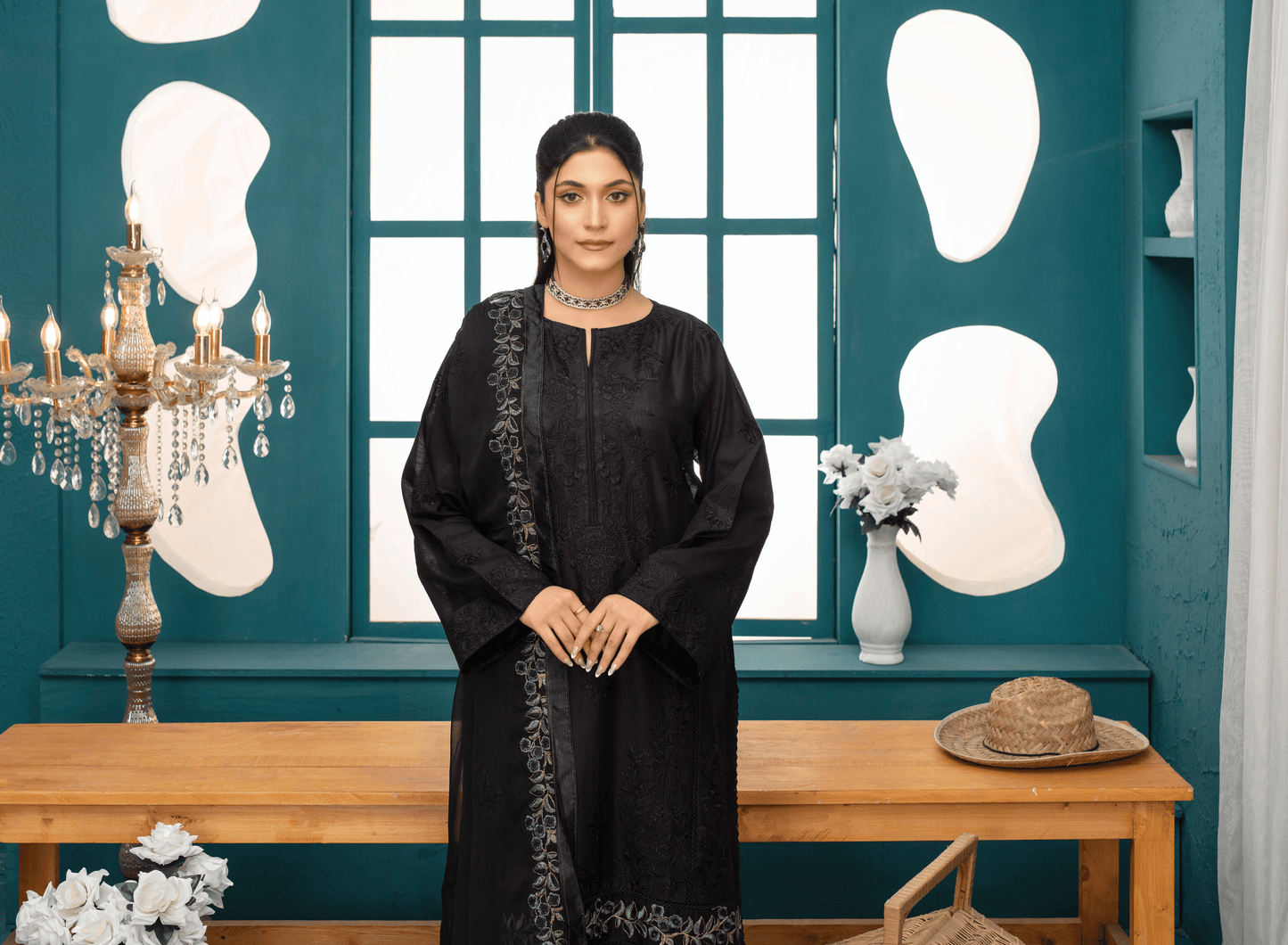 Premium Embroidered Chiffon 3-Piece Suit