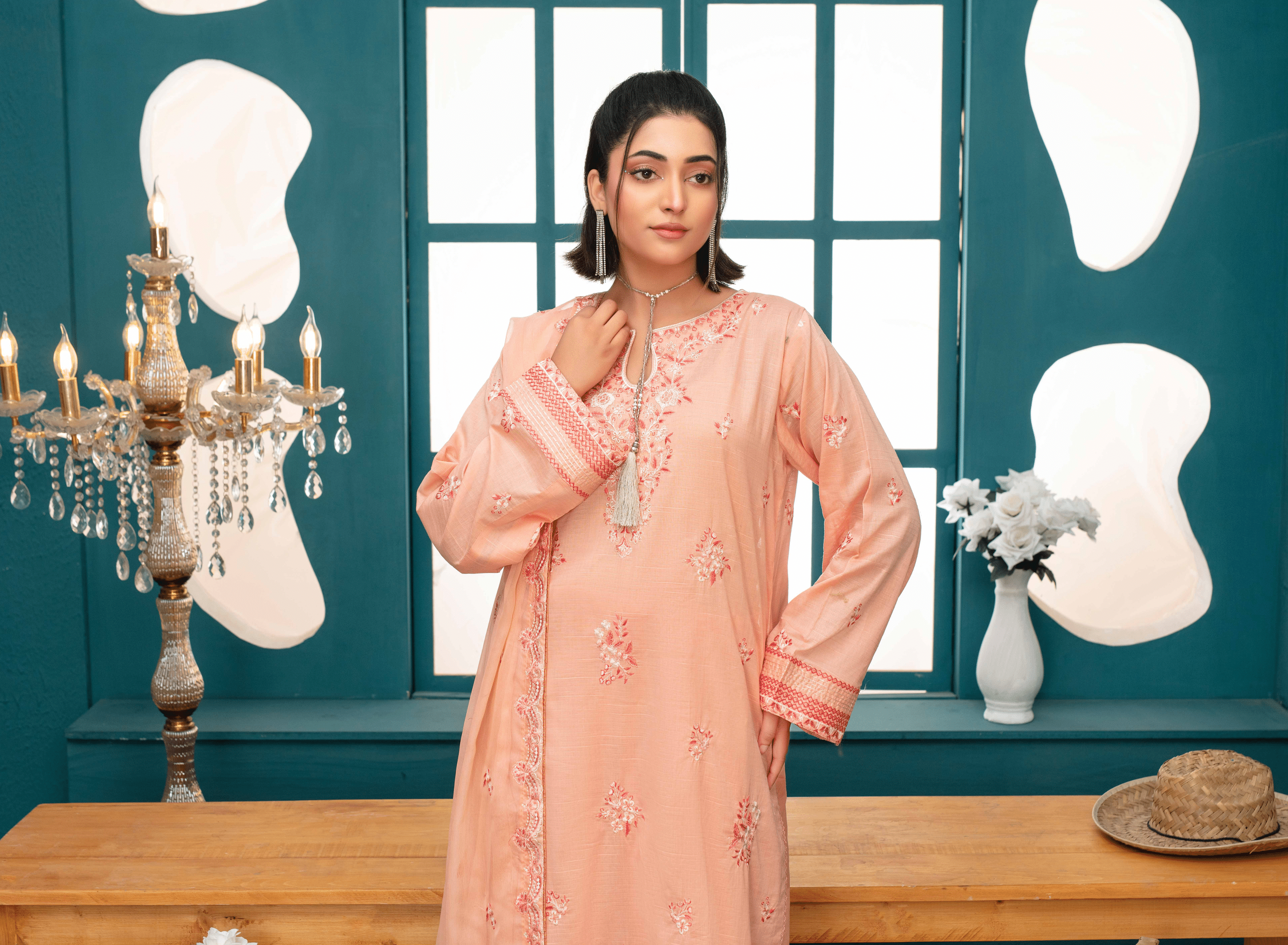 Premium Embroidered Chiffon 3-Piece Suit