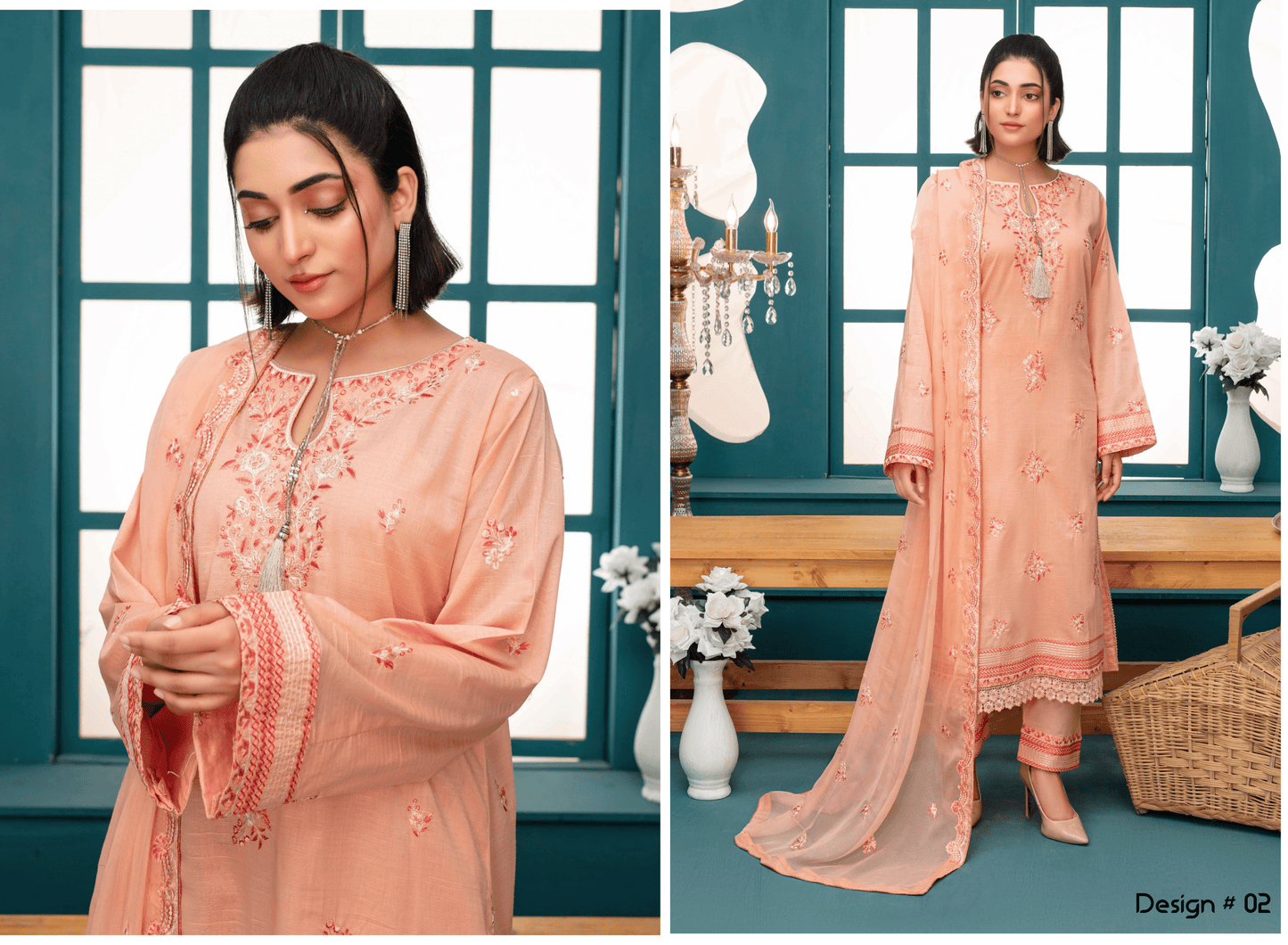 Premium Embroidered Chiffon 3-Piece Suit