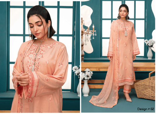 Premium Embroidered Chiffon 3-Piece Suit