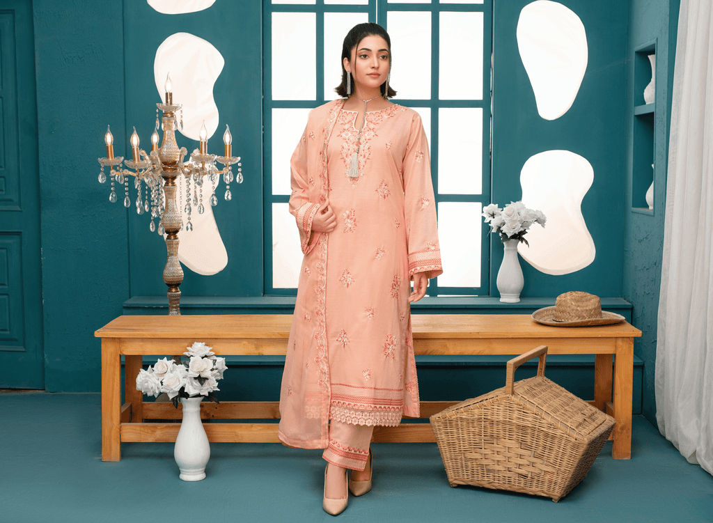 Premium Embroidered Chiffon 3-Piece Suit