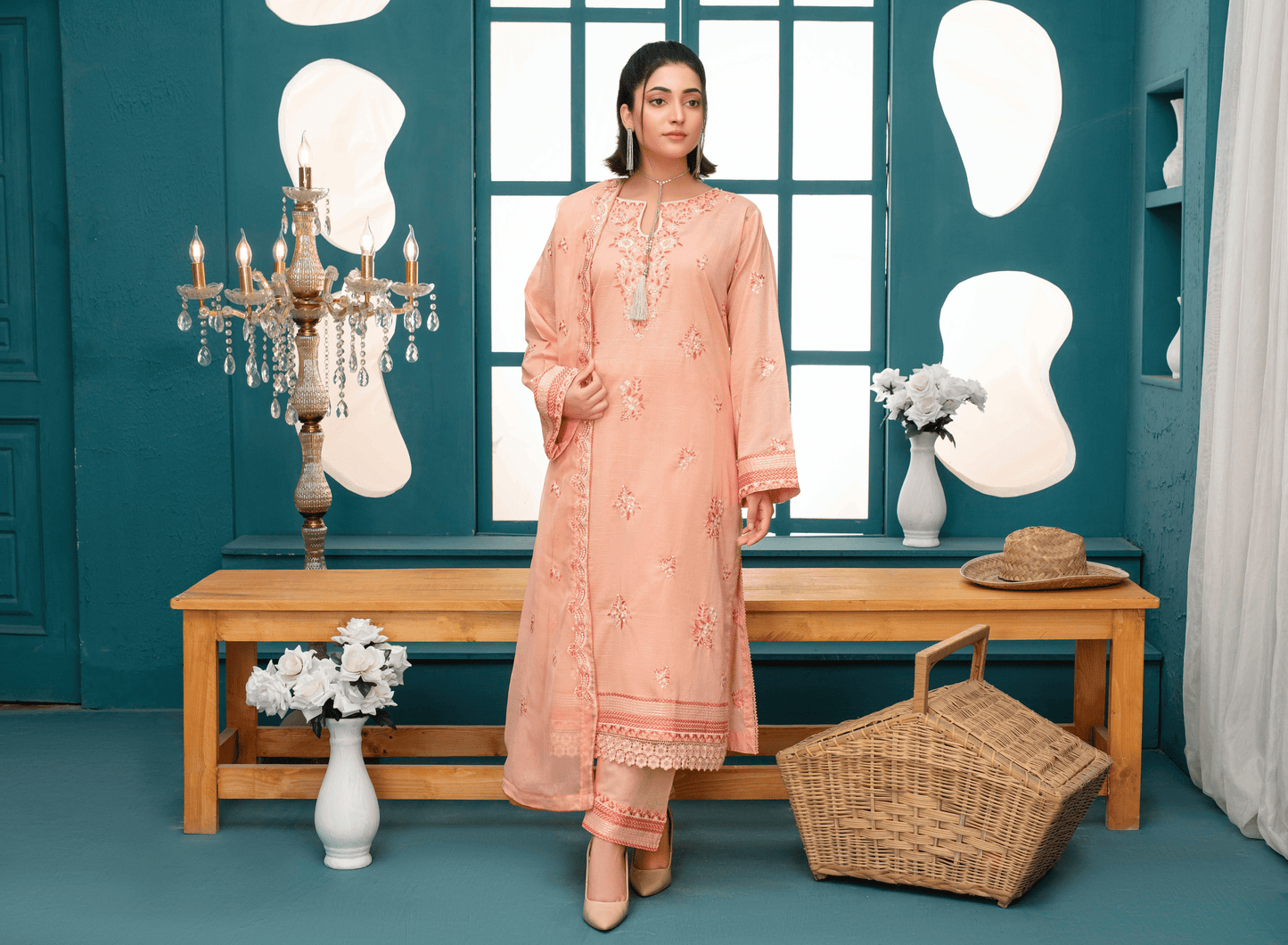 Premium Embroidered Chiffon 3-Piece Suit