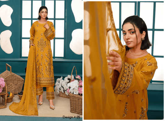 Premium Embroidered Chiffon 3-Piece Suit