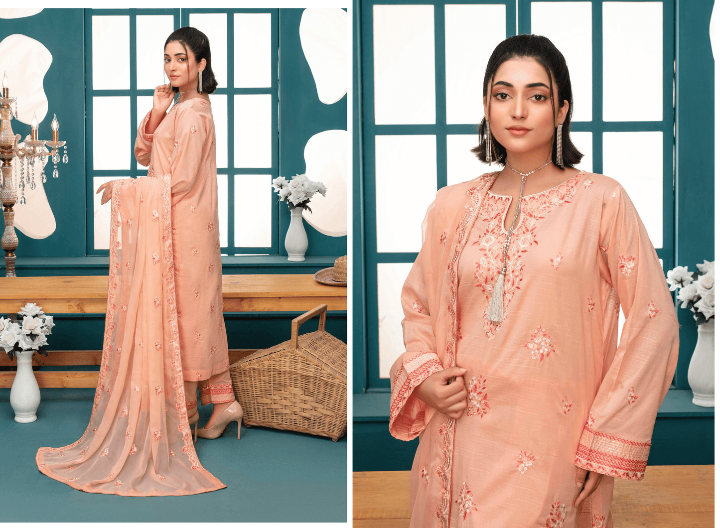 Premium Embroidered Chiffon 3-Piece Suit