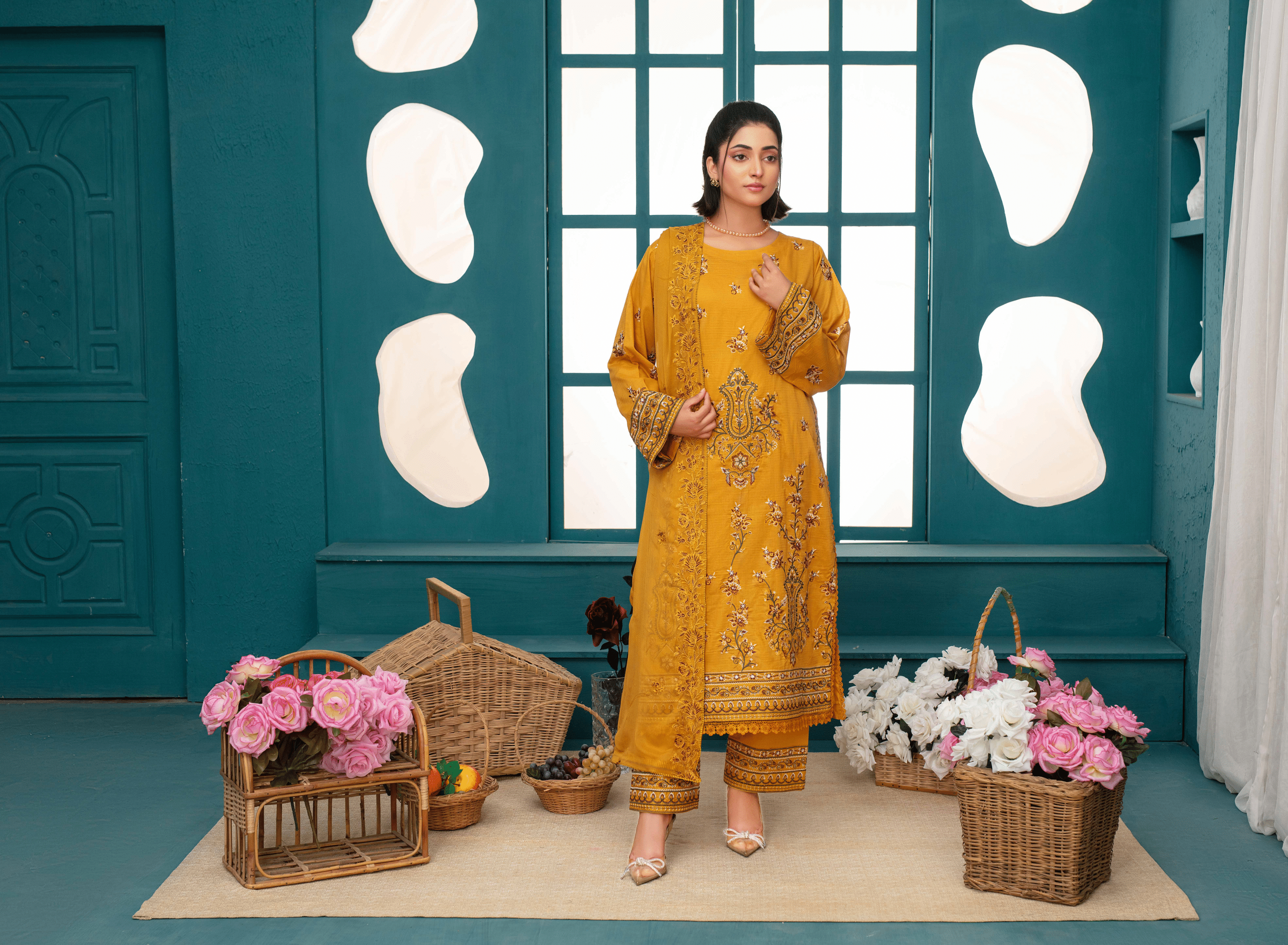 Premium Embroidered Chiffon 3-Piece Suit