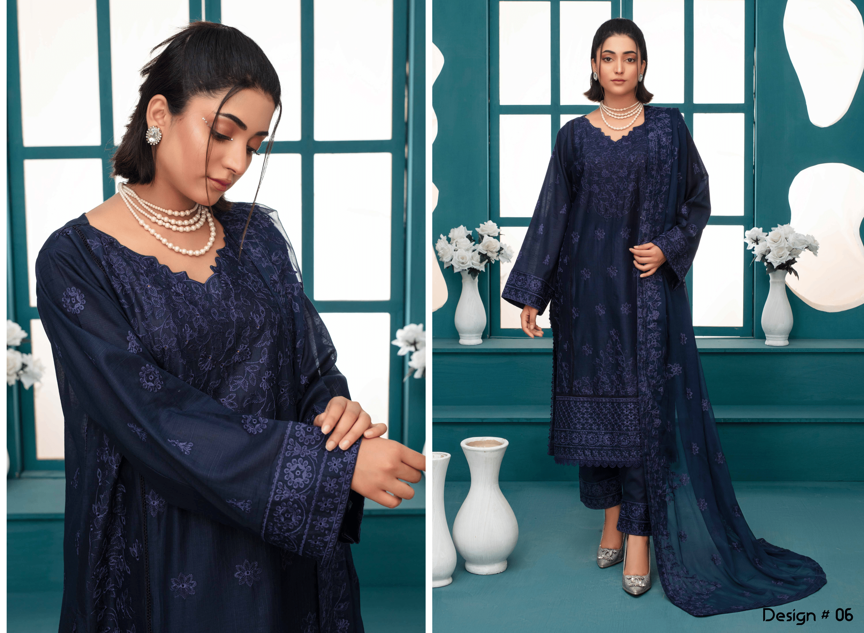 Premium Embroidered Chiffon 3-Piece Suit