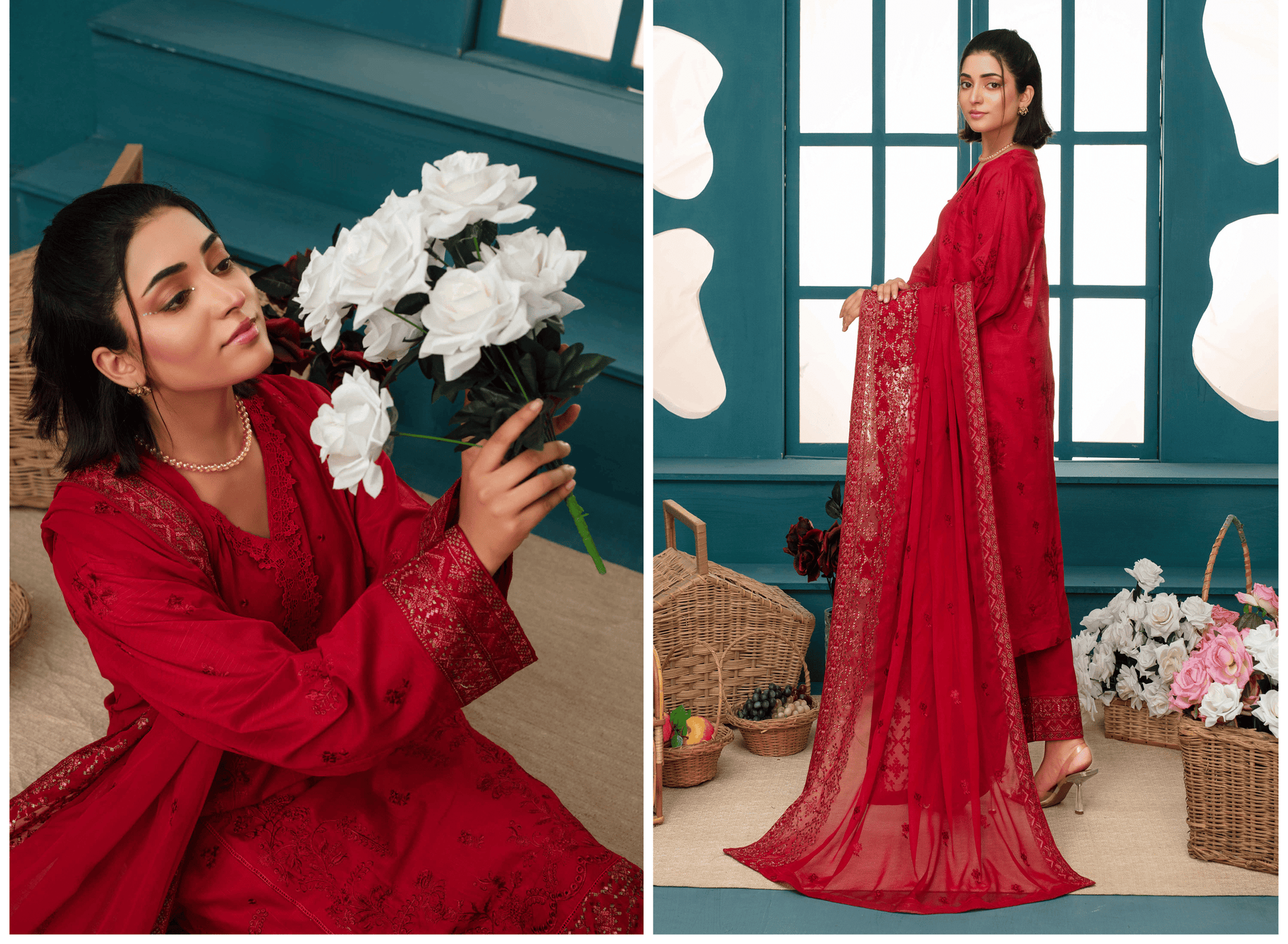 Premium Embroidered Chiffon 3-Piece Suit
