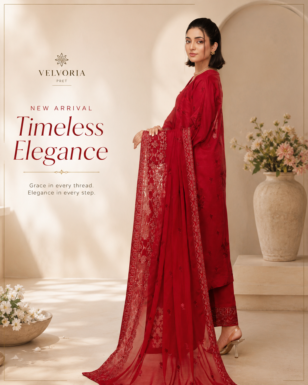 Premium Embroidered Chiffon 3-Piece Suit