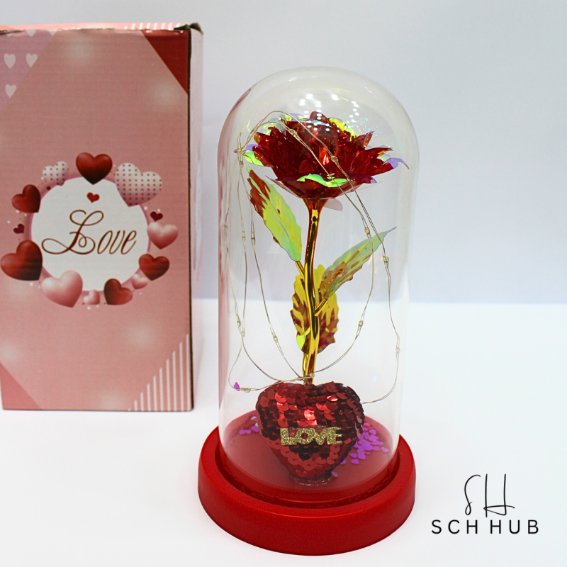 Artificial Flower In Glass Dome With Led Light  Lamp