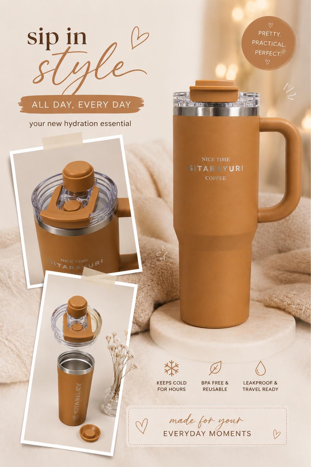 Premium Insulated Travel Mug with Handle (40 oz)