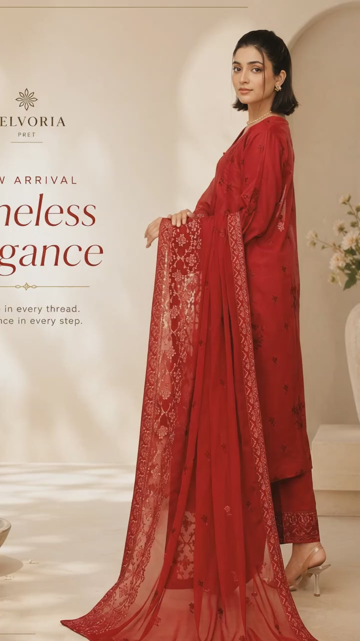 Premium Embroidered Chiffon 3-Piece Suit